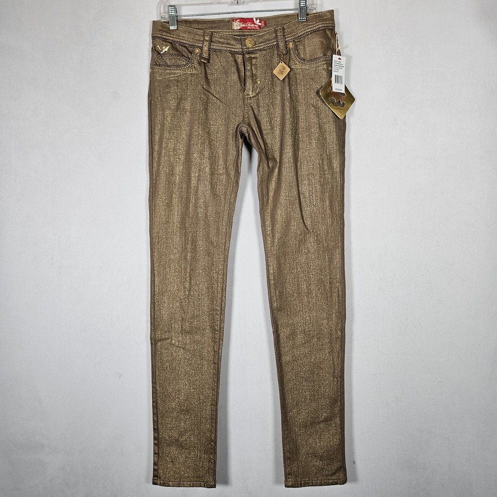 Apple Bottom Jeans Womens 9/10 Metallic Gold Accents Special Edition Holiday NWT